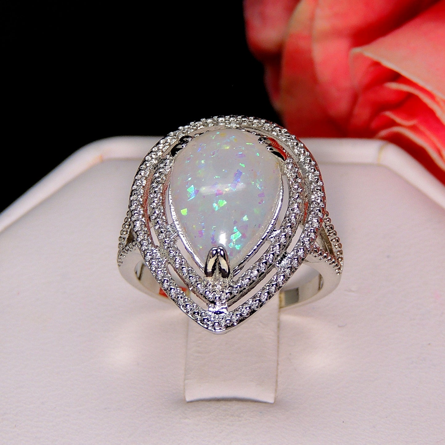 DanniStatementRingTeardropSimulatedFireOpalWomensGingerLyneCollection_Silver-4