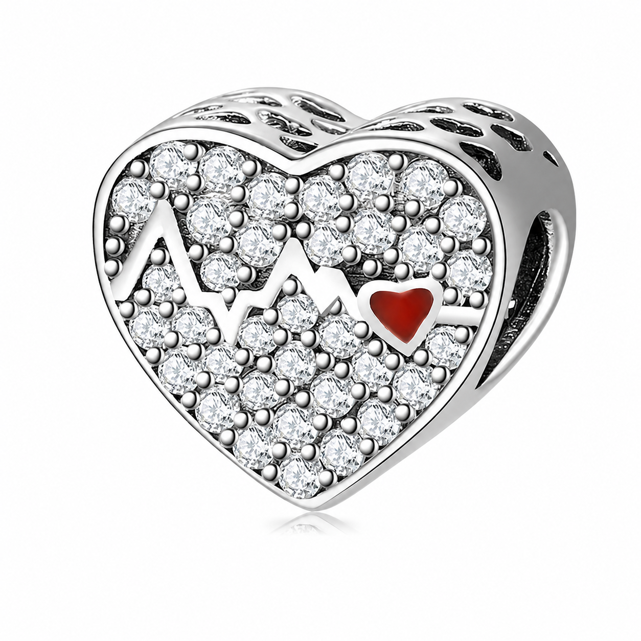 HeartbeatLoveHeartBeadCharmClearCubicZirconiaSterlingSilverWomensGingerLyneCollection_Silver-1