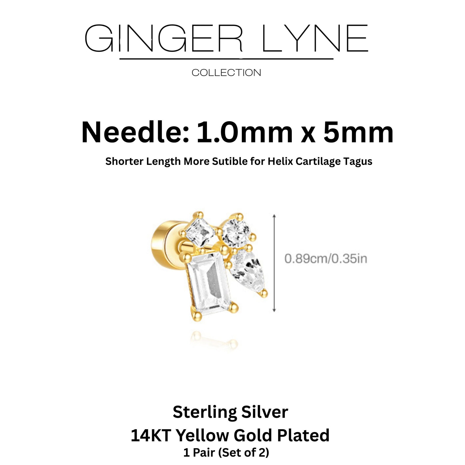 Multi-cutCZFlatBackEarringsforCartilageHelixTragus5mm18GaugeSterlingSilver1pairbyGingerLyne_Gold-5