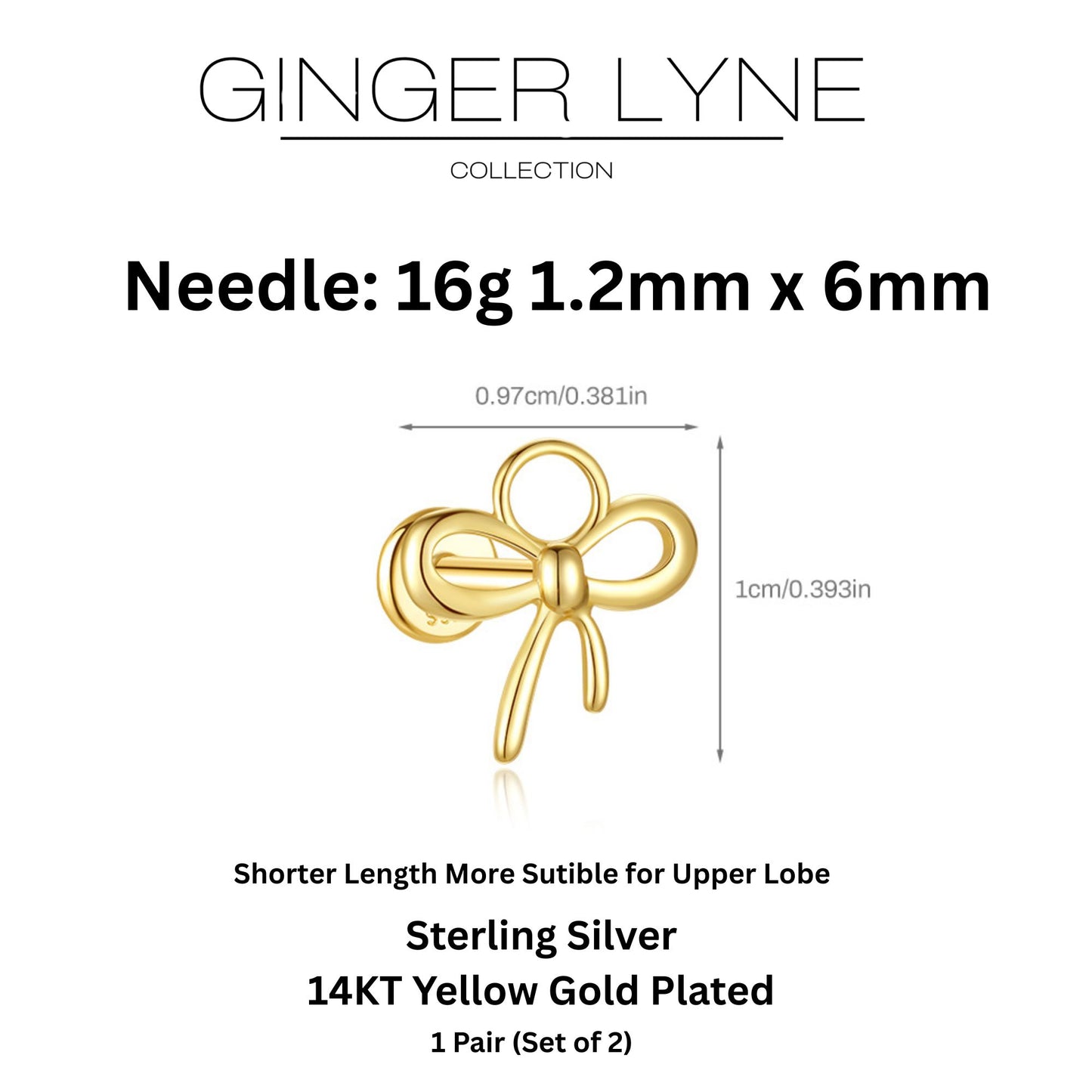 BowKnotFlatBackEarringsforCartilageHelixTragusLobe14ktGoldPlatedSterlingSilverPairbyGingerLyne_Gold-3
