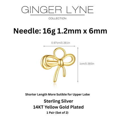 BowKnotFlatBackEarringsforCartilageHelixTragusLobe14ktGoldPlatedSterlingSilverPairbyGingerLyne_Gold-3