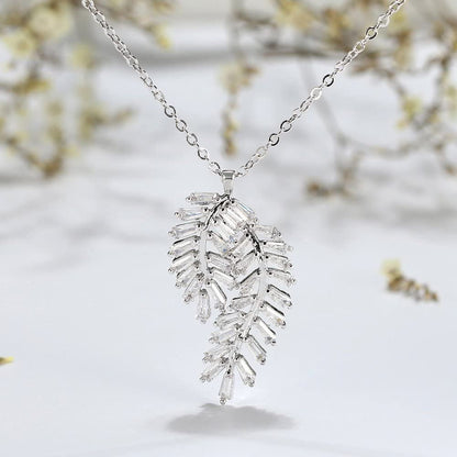 Pendant Necklace Women for Women Fancy Curved Leaf Design Clear Cz Ginger Lyne Collection