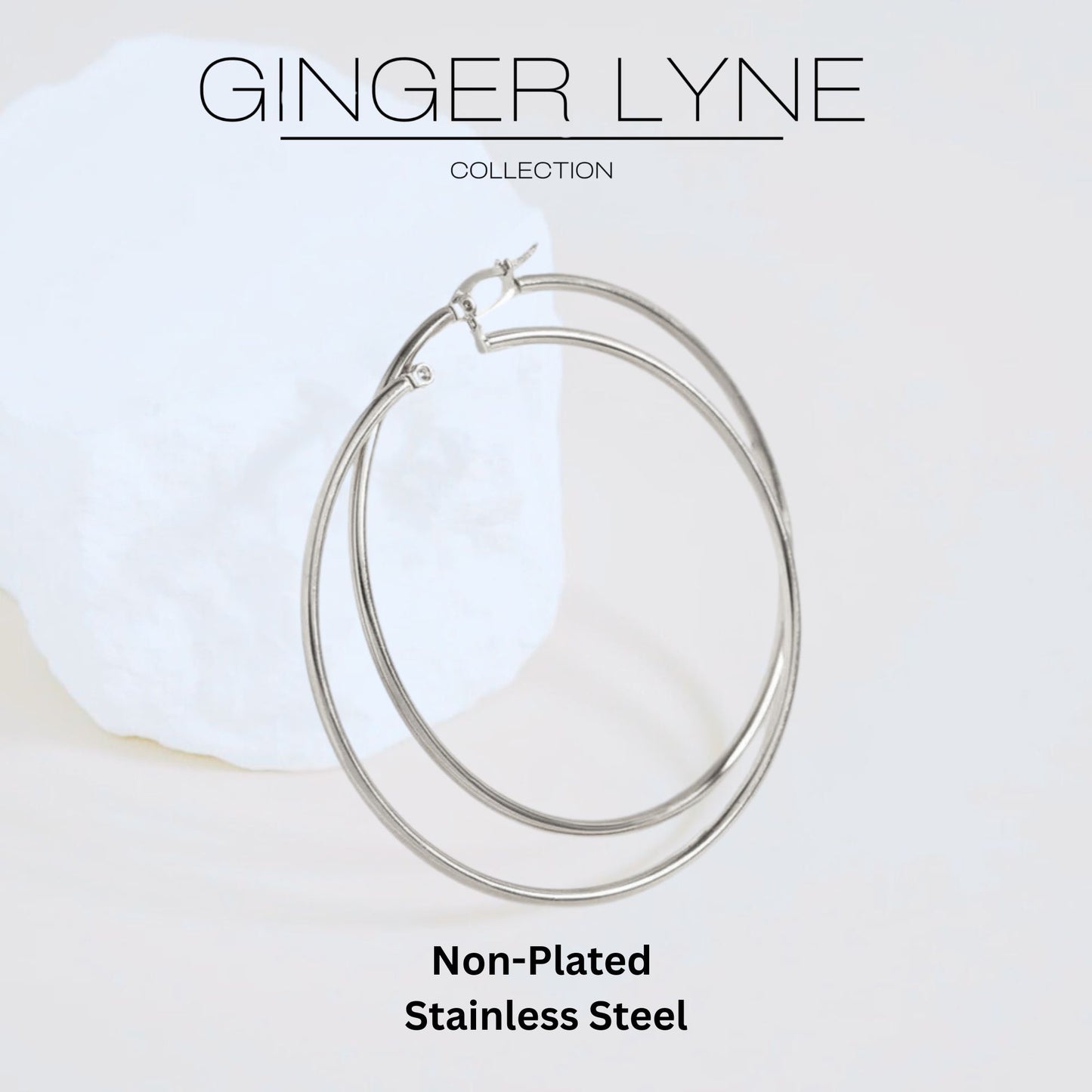 Plain Large Hoop Earrings for Women Non Plated Polished Stainless Steel Ginger Lyne Collection - Silver