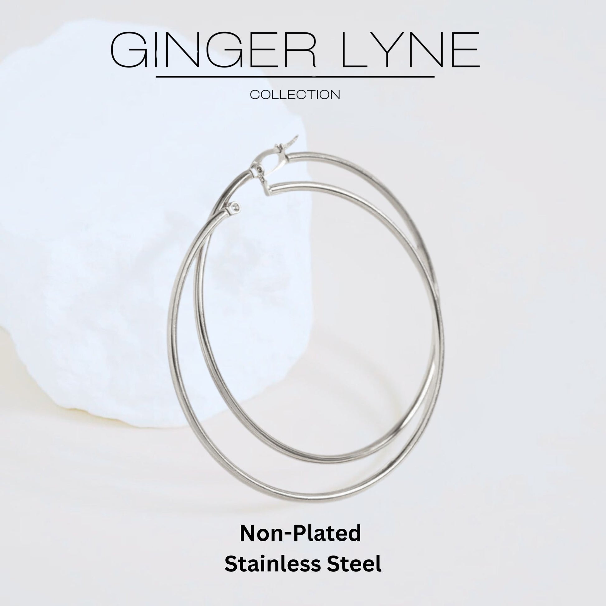 Plain Large Hoop Earrings for Women Non Plated Polished Stainless Steel Ginger Lyne Collection - Silver