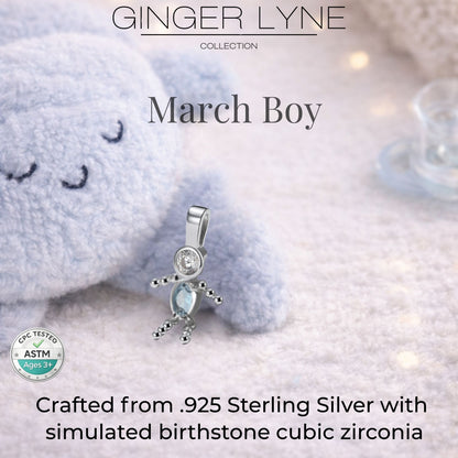 Baby Boy Birthstone Charm Children Pendants for Mom or Grandma Necklace by Ginger Lyne CZ Sterling Silver - Boy March