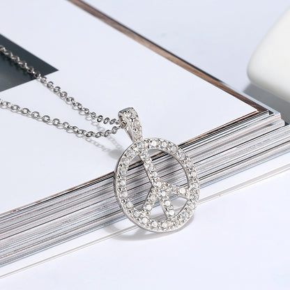 Peace Sign Pendant Necklace for Women Sterling Silver Clear Cz Ginger Lyne Collection