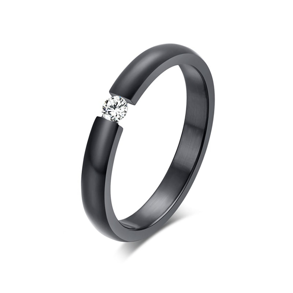 WeddingBandRingforWomenorMenBlackStainlessSteelCrystalGingerLyneCollection_Black-1