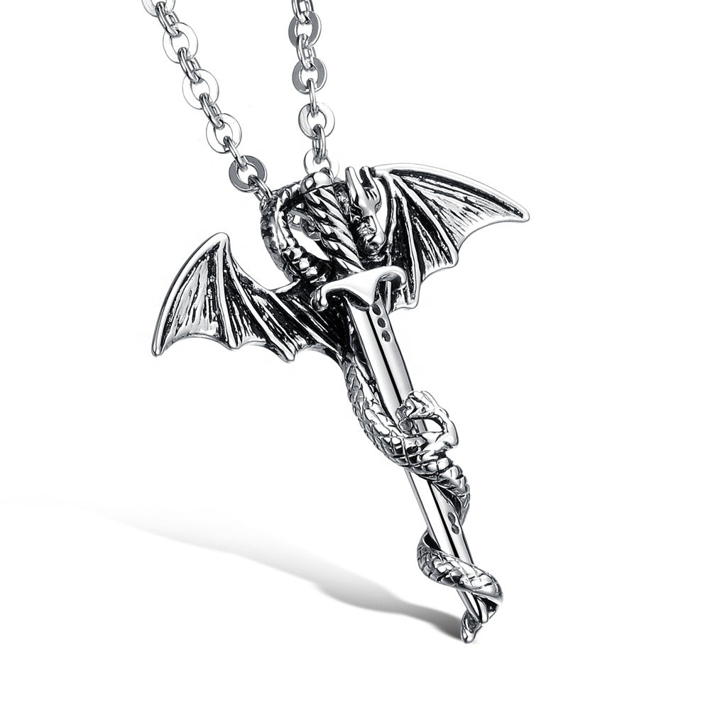 Dragon Dagger Necklace for Men or Women Stainless Steel Biker Goth Ginger Lyne Collection