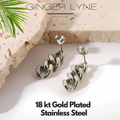 Cuban Chain Link Dangle Chunky Earrings for Women Gold or Silver Stainless Steel Ginger Lyne Collection - Silver