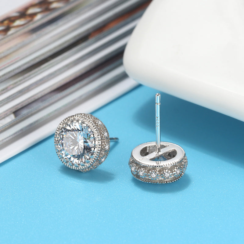 Halo 3D Stud Earrings for Women Round Sterling Silver Clear Cz Ginger Lyne Collection