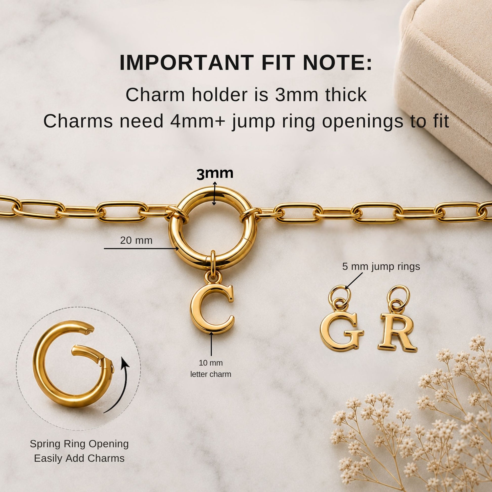 Paperclip Link Circle Carabiner Intial Letter Charm Holder Necklace for Women 18kt Gold Plated Stainless Steel Ginger Lyne
