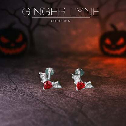 Flying Bat Flat Back Earrings for Women Sterling Silver 16g Cartilage Helix Lobe Body Piercing Stud Ginger Lyne - Silver
