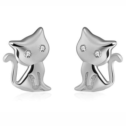 Kitty Cat Stud Earrings for Women Sterling Silver Cubic Zirconia Ginger Lyne Collection - Rose Gold