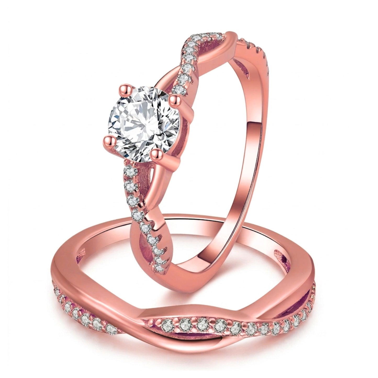 QueenaWeddingRingSetAnniversaryBandEngagementRingforWomenSterlingSterlingCzGingerLyneCollection_RoseGold/Sterling-1