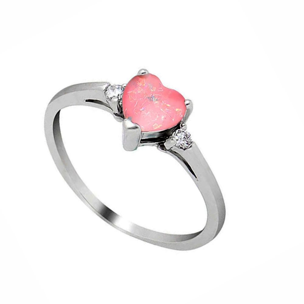 Shelly Engagement Promise Ring Heart Pink Opal Silver Women Ginger Lyne Collection - 10