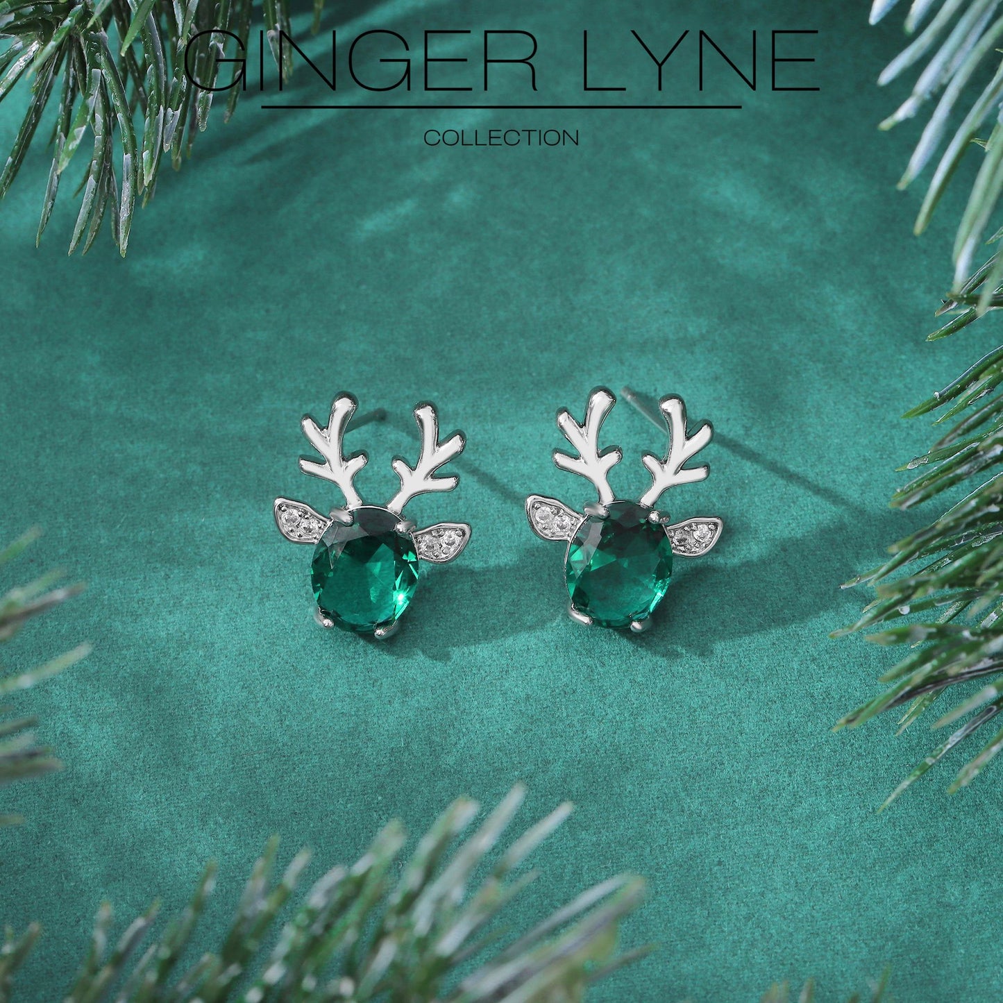 ReindeerStudEarringsforWomenWhiteGoldPlatedCZChristmasJewelryGingerLyneCollection_Green-4
