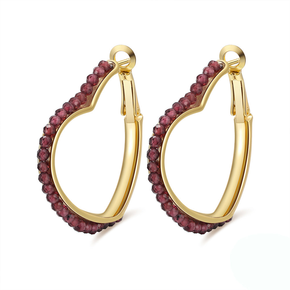 Heart Hoop Earrings for Women Garnet Gemstone Gold Sterling Silver Ginger Lyne Collection - Red