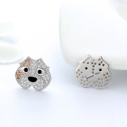 Pitbull Dog 3d Stud Earrings for Women Sterling Silver Cz Ginger Lyne Collection - 2D Earrings