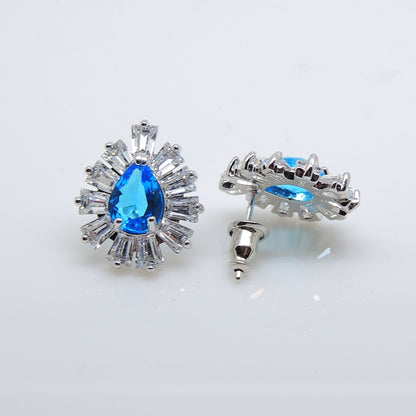 JC Pear Blue Baguette Cz Stud Earrings Women Ginger Lyne Collection