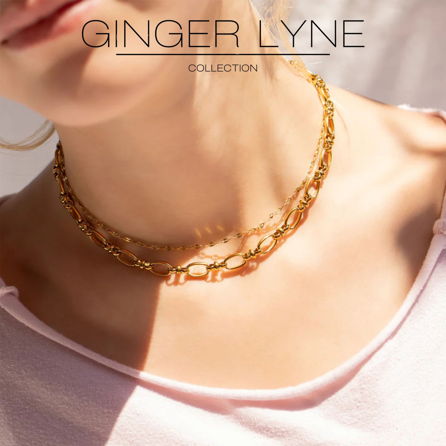 OvalLinkCircleChainNecklaceforWomen18KTGoldPlatedStainlessSteel16"-18"GingerLyneCollection_Gold-tone-3