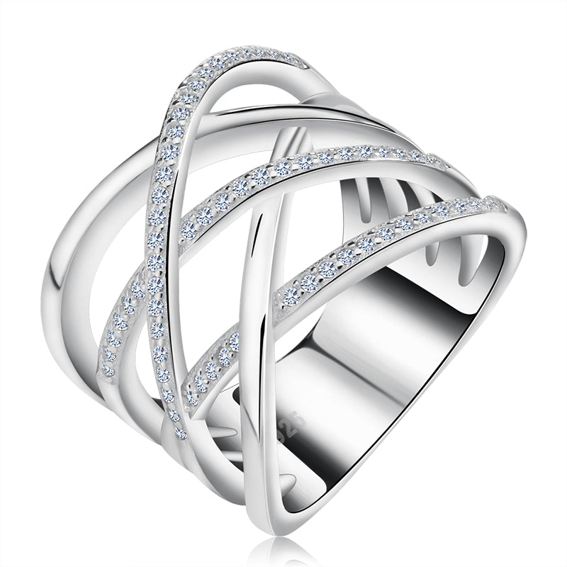 Infinity Ring for Women Crisscross Micro Pave Cz White Gold Plated Ginger Lyne Collection - Silver,5