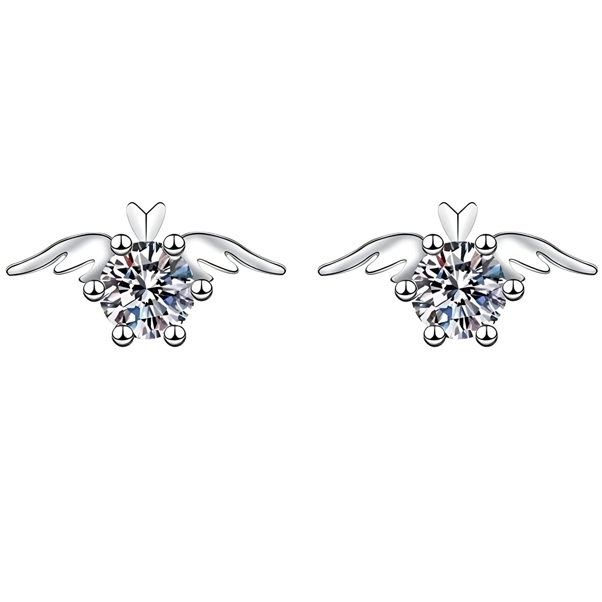 AngelWingsStudEarringsforWomenWhiteGoldPlatedCubicZirconiabyGingerLyne_Silver-1