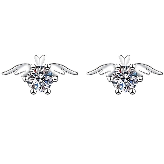 AngelWingsStudEarringsforWomenWhiteGoldPlatedCubicZirconiabyGingerLyne_Silver-1