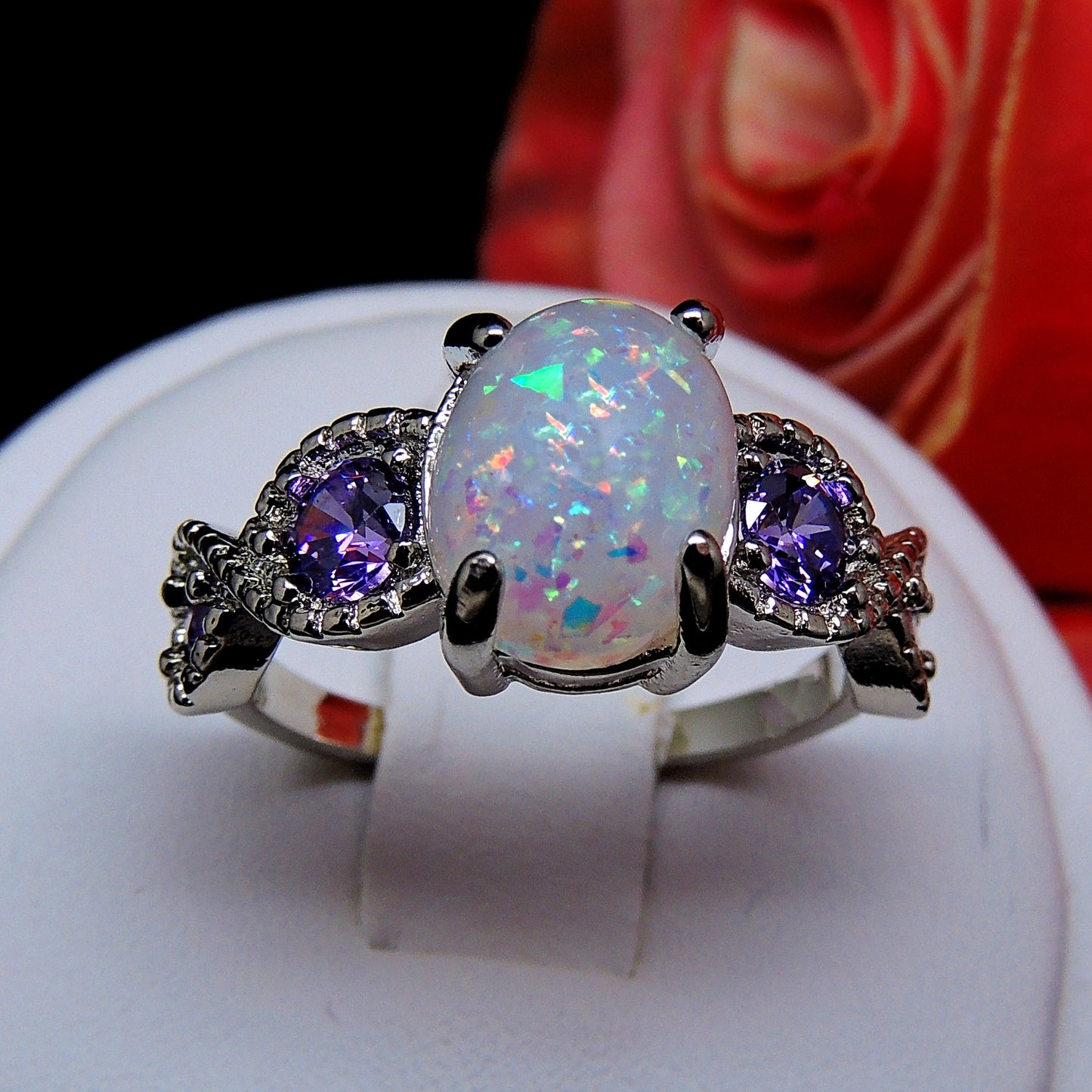 Tatum Statement Ring Oval Shape Fire Opal Purple Cz Womens Ginger Lyne Collection