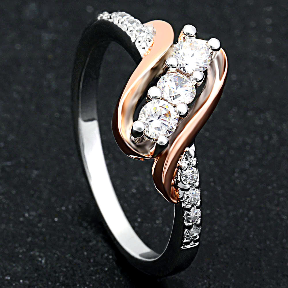 Bianca 3 stone Engagement Ring Sterling Silver Women Two-tone Ginger Lyne Collection - 10