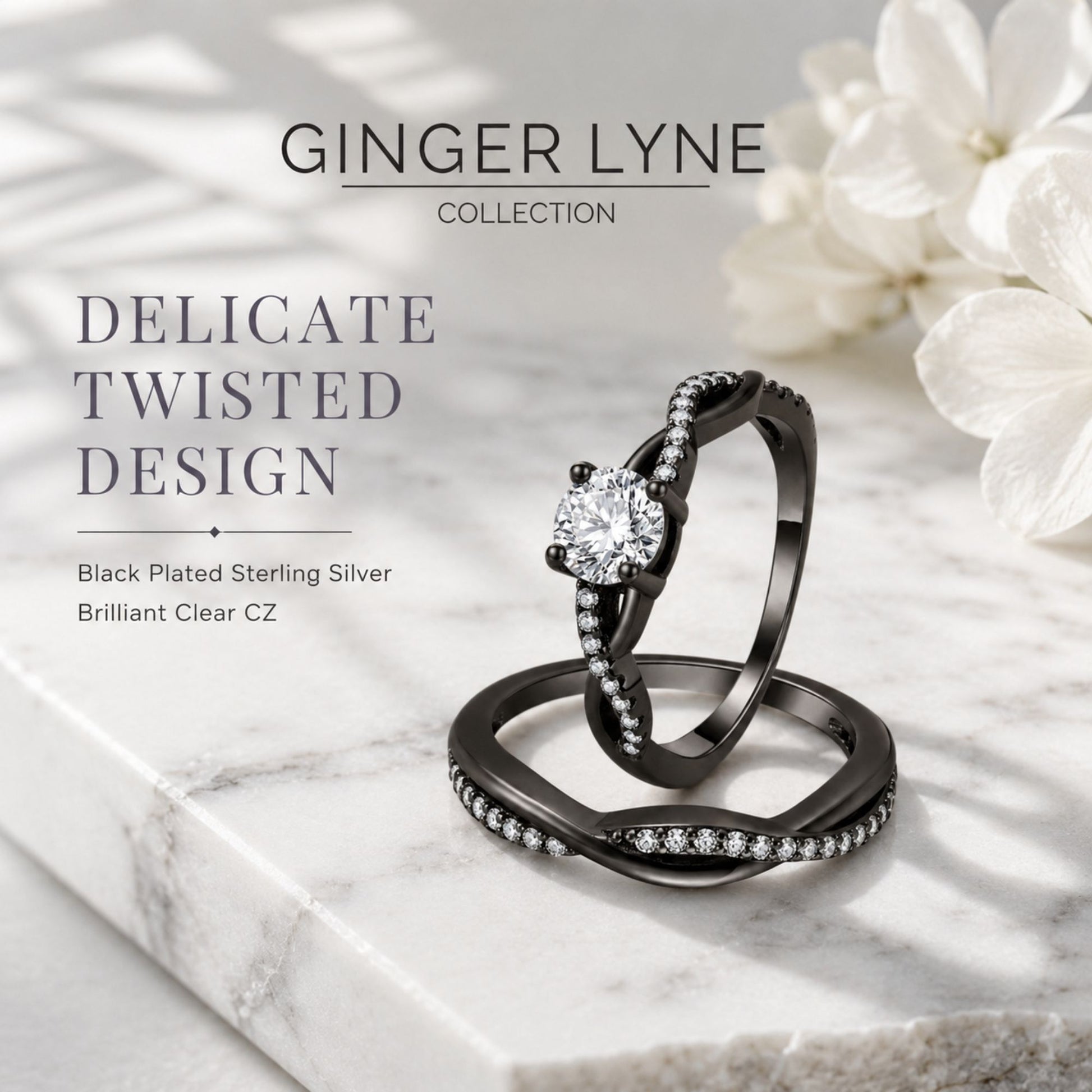 QueenaBlackWeddingRingSetAnniversaryBandEngagementRingforWomenSterlingSterlingCzGingerLyneCollection_RhodiumBlack-Clear-2