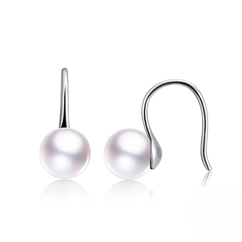 Drop Hook Earrings for Women Simulated Pearl Sterling Silver Ginger Lyne Collection - White