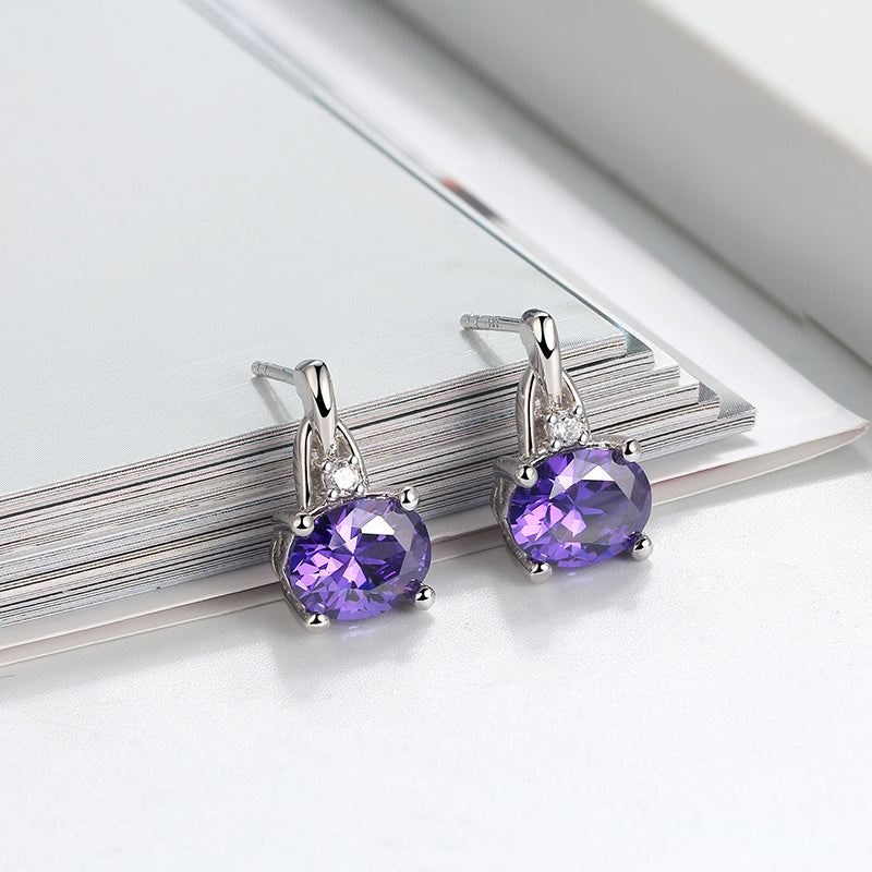 Drop Stud Earrings for Women Purple Oval Cz Sterling Silver Womens Ginger Lyne Collection