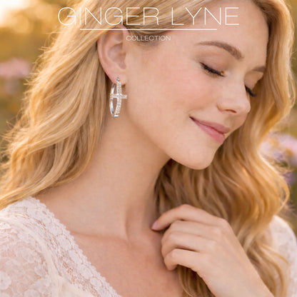 Cross Hoop Earrings for Women Cubic Zirconia Ginger Lyne Collection - Silver Tone-30mm