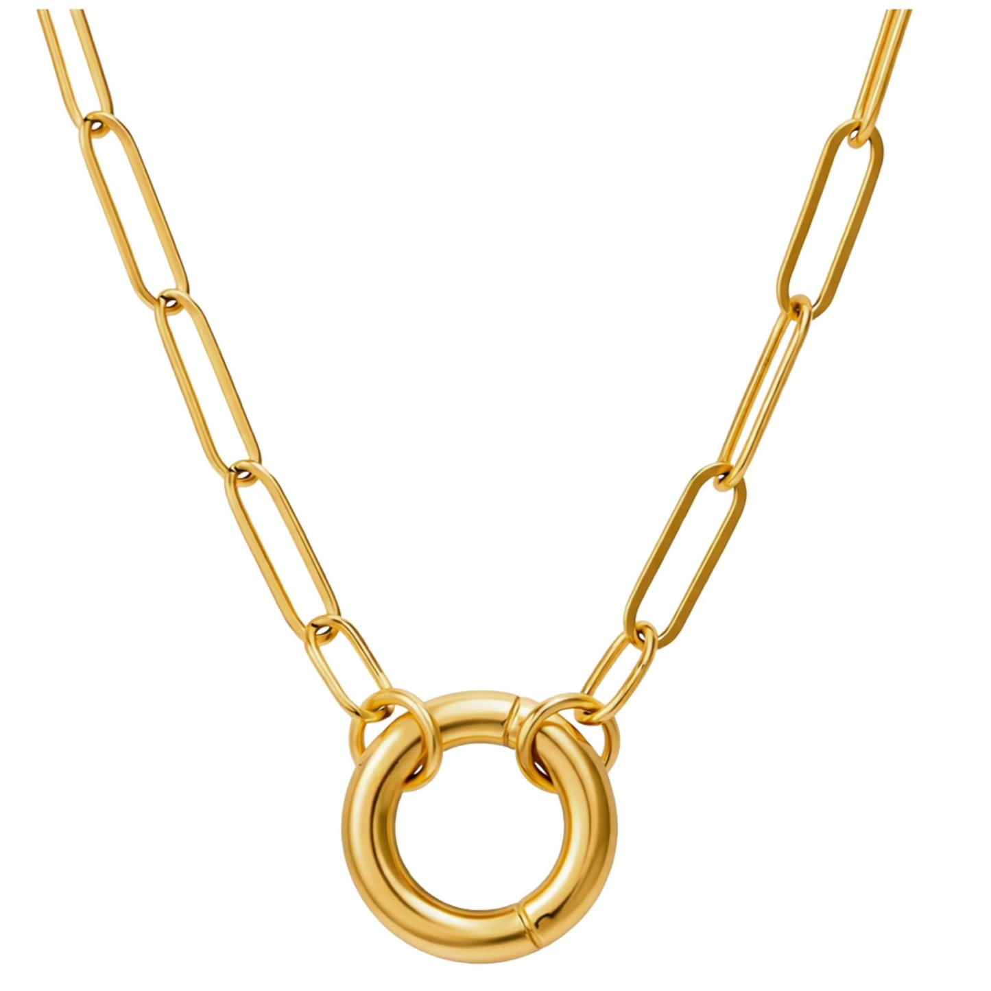 CarabinerCharmNecklaceforWomenPaperclipChainRoundCarabinerHolderStainlessSteelbyGingerLyne_GoldTone-Large-20mm-1