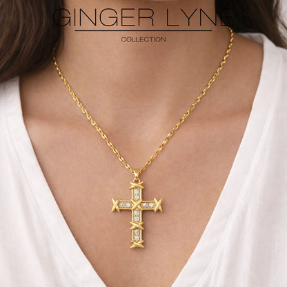 CrossPendantNecklaceforWomenReligiousJewelryCZGoldPlatedStainlessSteelGingerLyneCollection_Gold-5