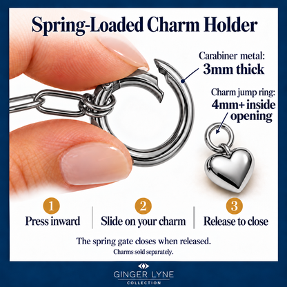 Carabiner Charm Necklace for Women Paperclip Chain Round Carabiner Holder Stainless Steel by Ginger Lyne - 20mm/Silver