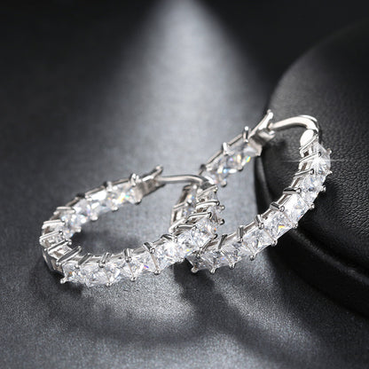 Hoop Earrings for Women Princess Cubic Zirconia White Gold Plated Ginger Lyne Collection - Silver