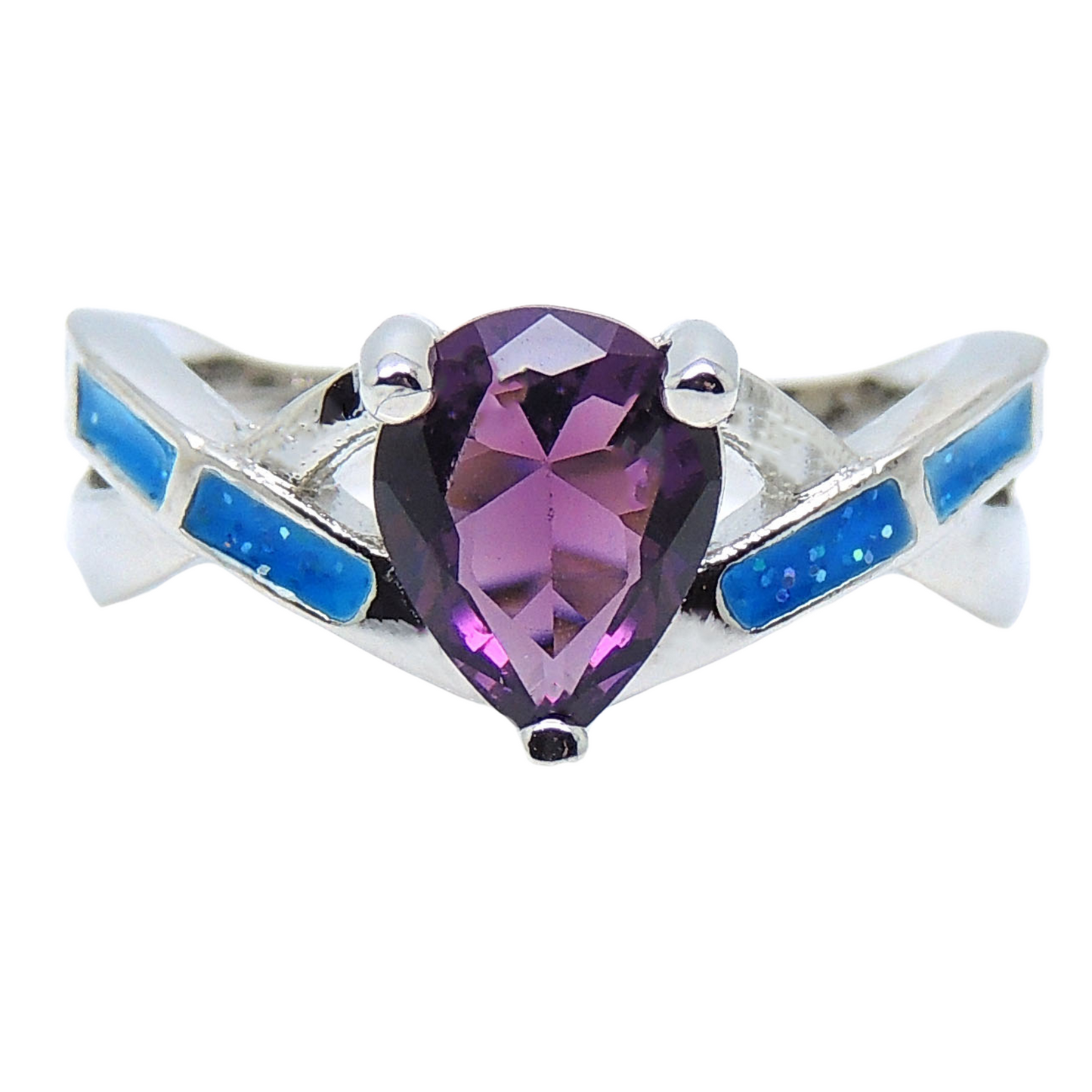 Bonnie Ring Purple Pear Blue Fire Opal Cubic Zirconia Women Ginger Lyne Collection