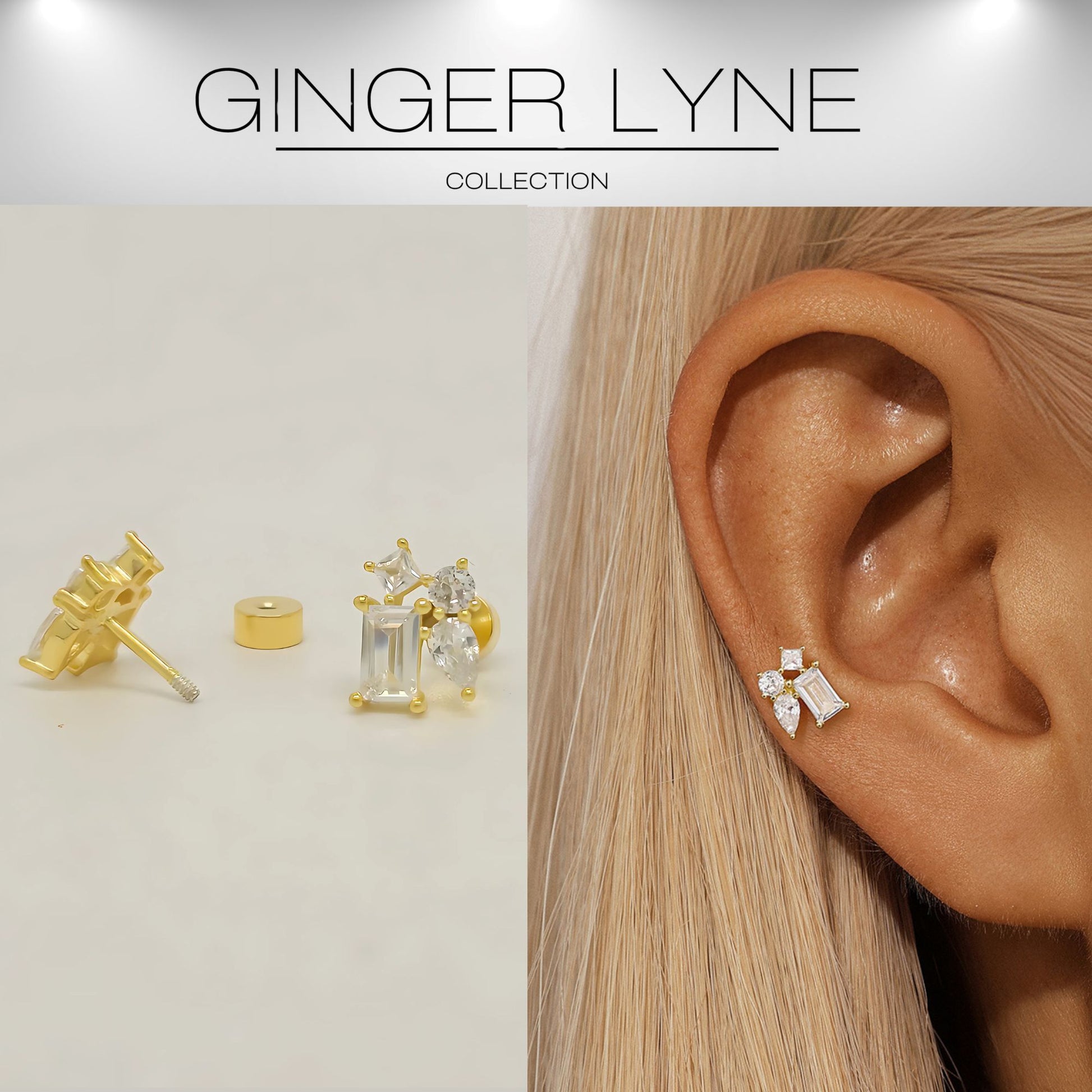 Multi-cutCZFlatBackEarringsforCartilageHelixTragus5mm18GaugeSterlingSilver1pairbyGingerLyne_Gold-2