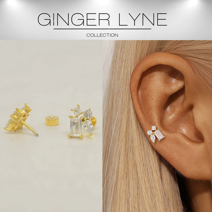 Multi-cutCZFlatBackEarringsforCartilageHelixTragus5mm18GaugeSterlingSilver1pairbyGingerLyne_Gold-2