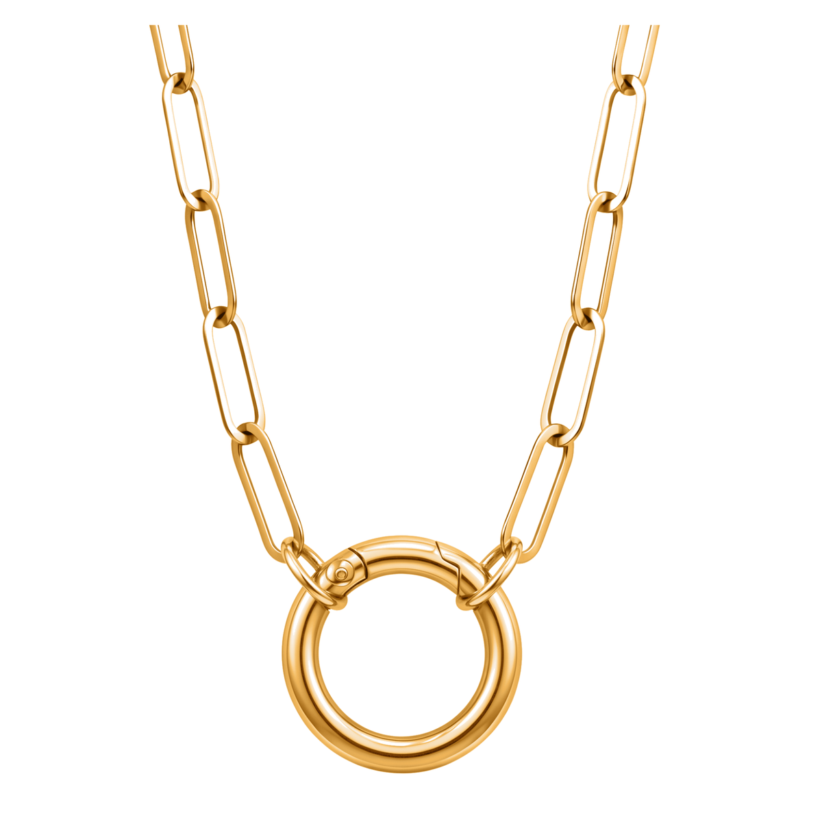 Carabiner Charm Necklace for Women Paperclip Chain Round Carabiner Holder Stainless Steel by Ginger Lyne - 20mm/Gold