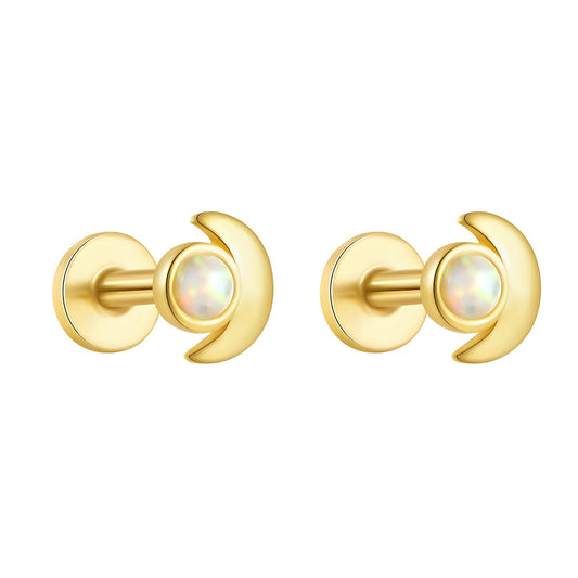 MoonFlatBackOpalEarringsforCartilageHelixTragusLobe16gGoldoverSterlingSilverStudsPairbyGingerLyne_White-1