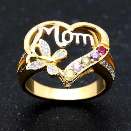 Mom Heart Ring Cz Gold Plated Engraved to Mom With Love Womens Ginger Lyne Collection