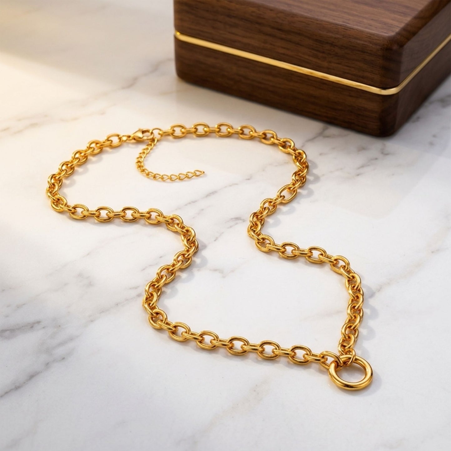Carabiner Charm Necklace for Women O Link Chain Round Holder Stainless Steel by Ginger Lyne - 14mm/Gold