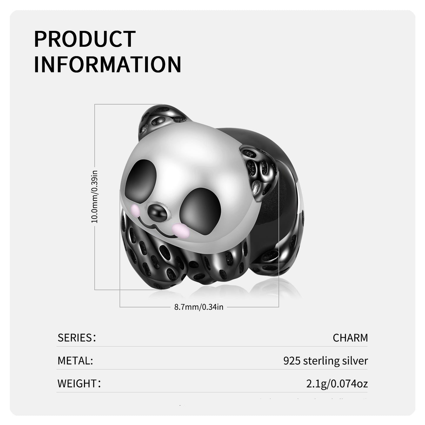 Panda Bear Charm European Bead Black Sterling Silver Ginger Lyne Collection