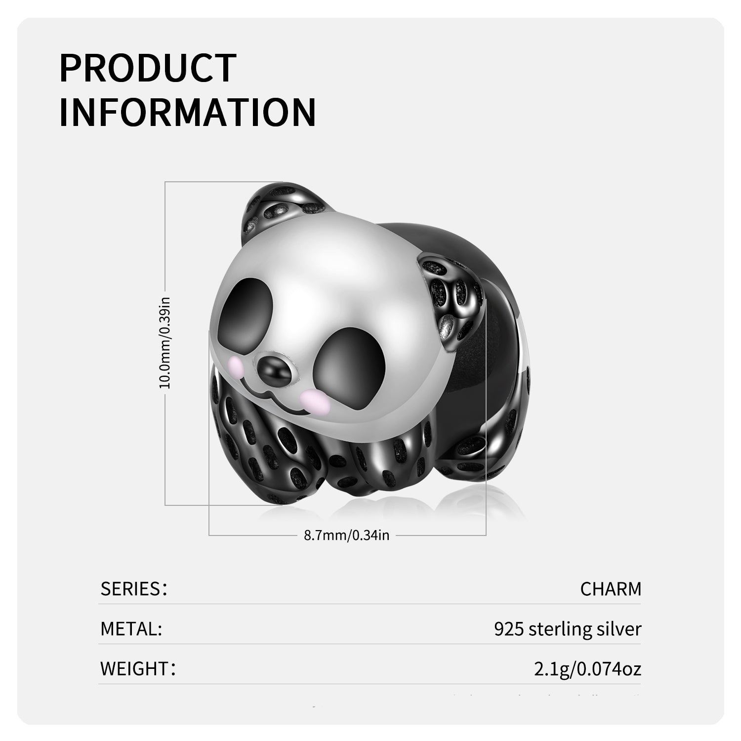 Panda Bear Charm European Bead Black Sterling Silver Ginger Lyne Collection