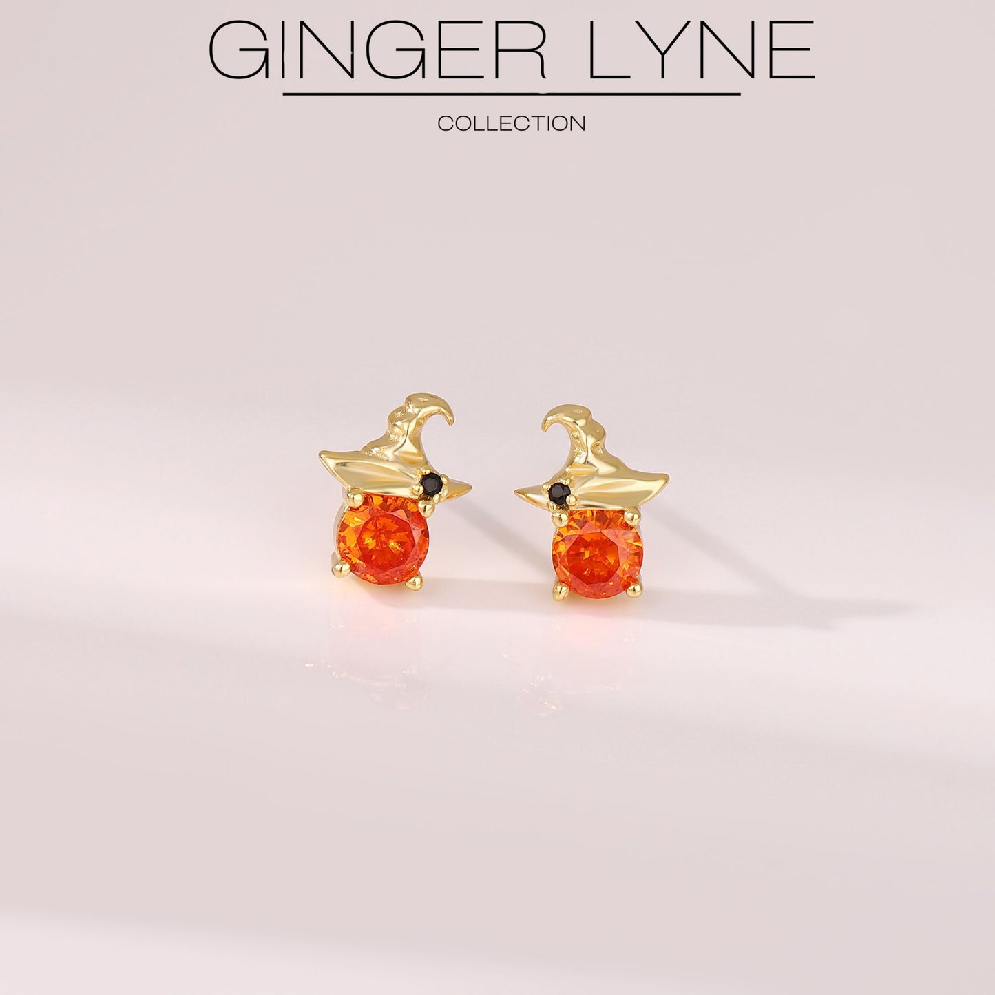 WitchHatOrangeCZStudEarringsforWomenHalloweenJewelry14KTGoldPlatedSterlingSilverGingerLyneCollection_Orange-3
