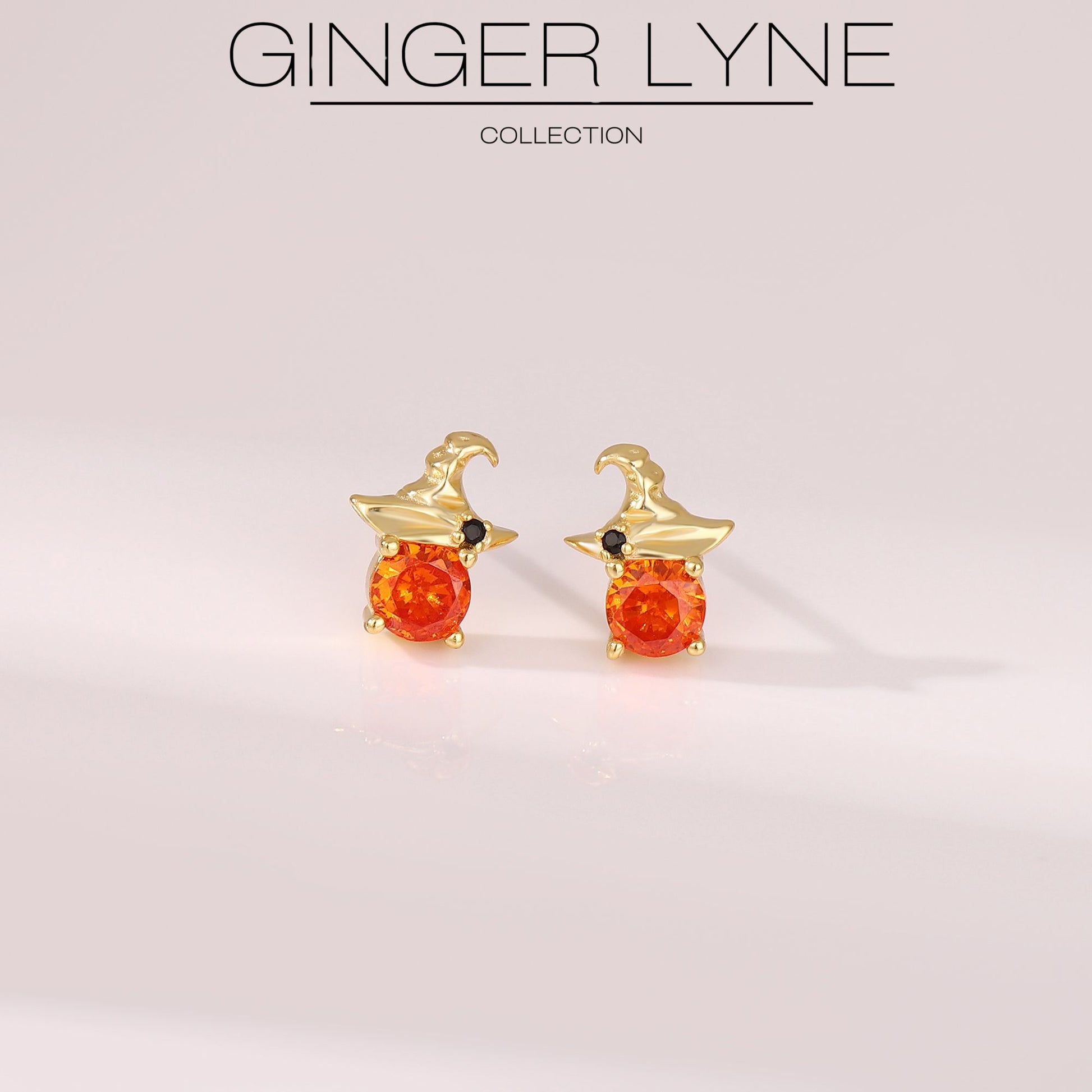 WitchHatOrangeCZStudEarringsforWomenHalloweenJewelry14KTGoldPlatedSterlingSilverGingerLyneCollection_Orange-3