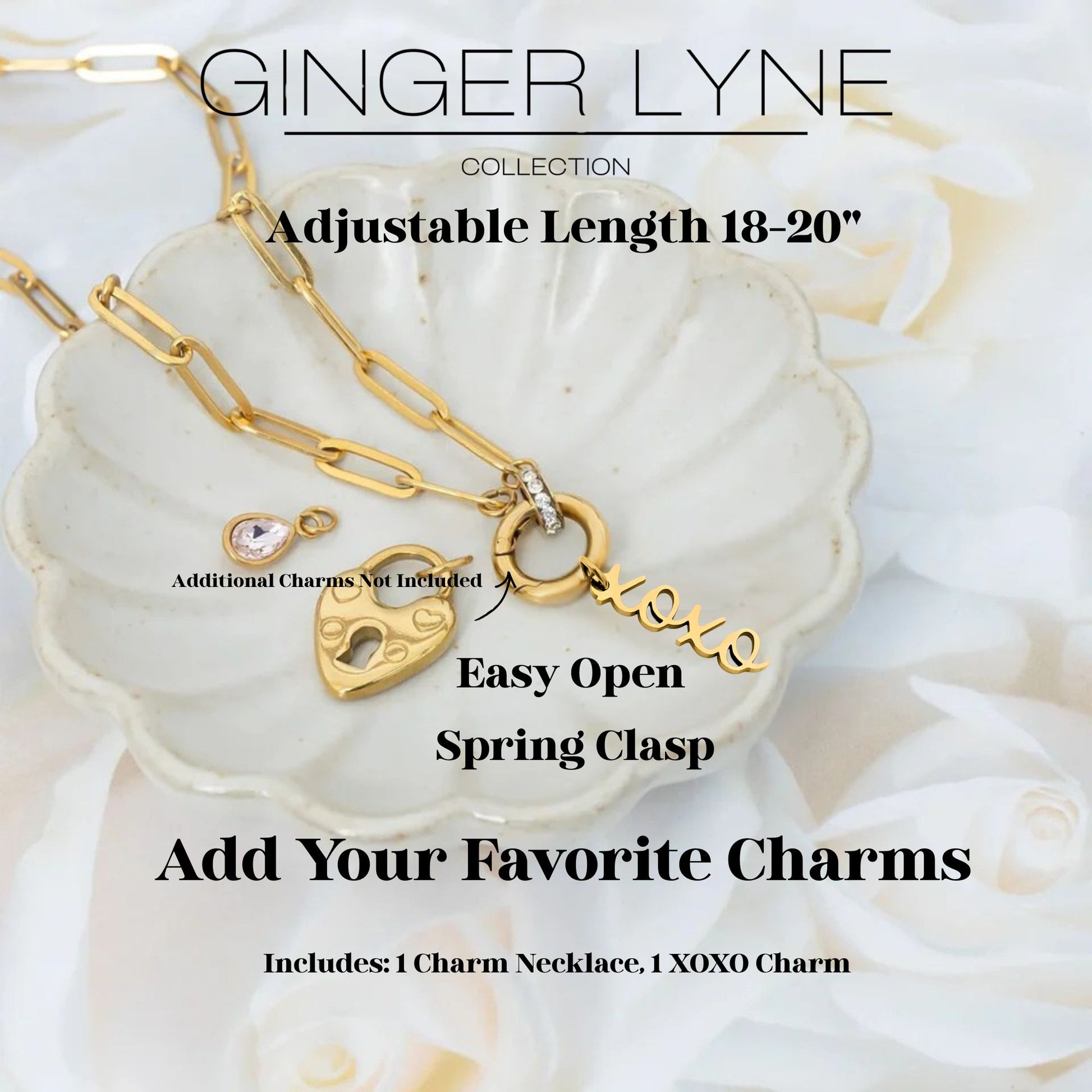 GingerLynePaperclipChainCharmHolderNecklaceX'sandO'sHugsandKissesCharmforWomenStainlessSteel18-20"_Gold-7