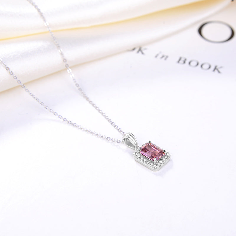 Halo Pendant Necklace for Women Sterling Silver Pink CZ Ginger Lyne Collection - Pink